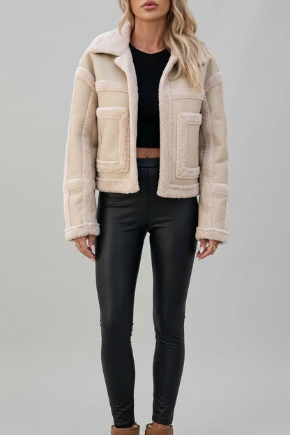 Women's Faux Shearling Aviator Jacket with Notch Collar — variant_front