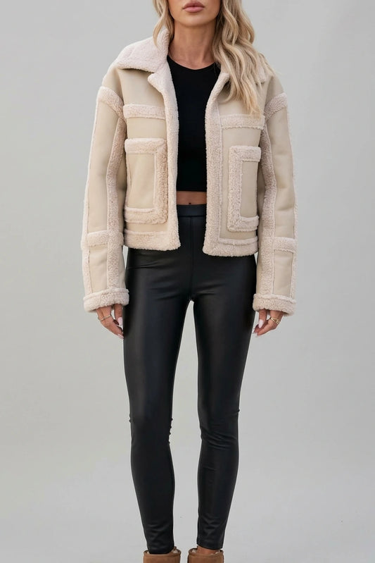 Women's Faux Shearling Aviator Jacket with Notch Collar — variant_front