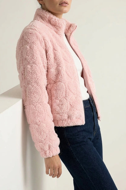 Pink Heart Teddy Fleece Zip Up Jacket — variant_front