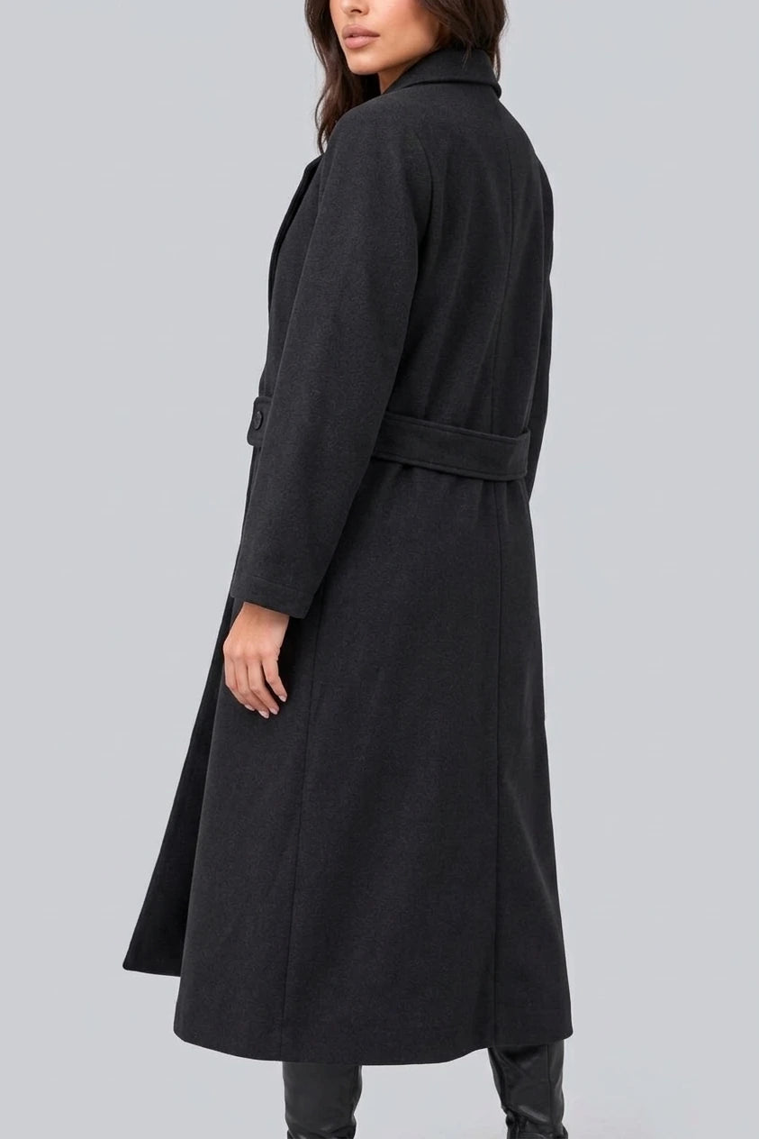 Women’s Longline Tailored Coat – Notched Lapel Button Detail Jacket — variant_front