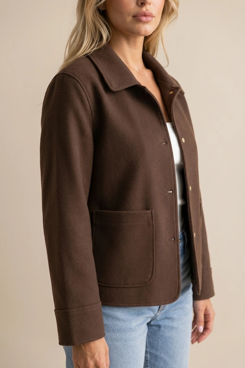 Women’s Collared Overshirt Jacket – Button Up Style with Patch Pockets — variant_front