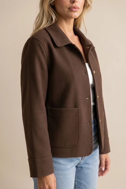 Women’s Collared Overshirt Jacket – Button Up Style with Patch Pockets — variant_front