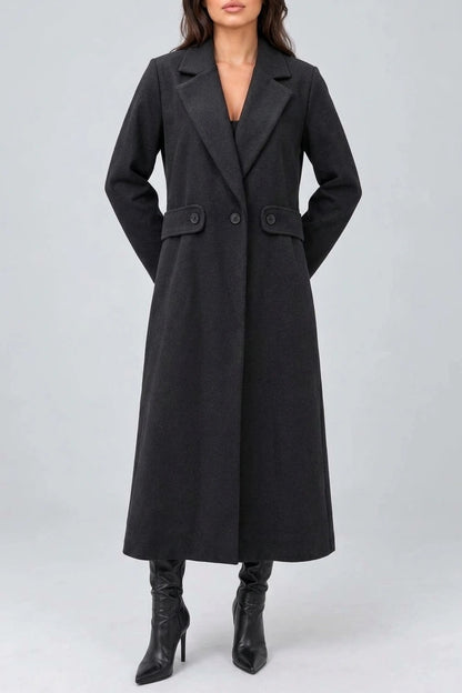 Women’s Longline Tailored Coat – Notched Lapel Button Detail Jacket — variant_front