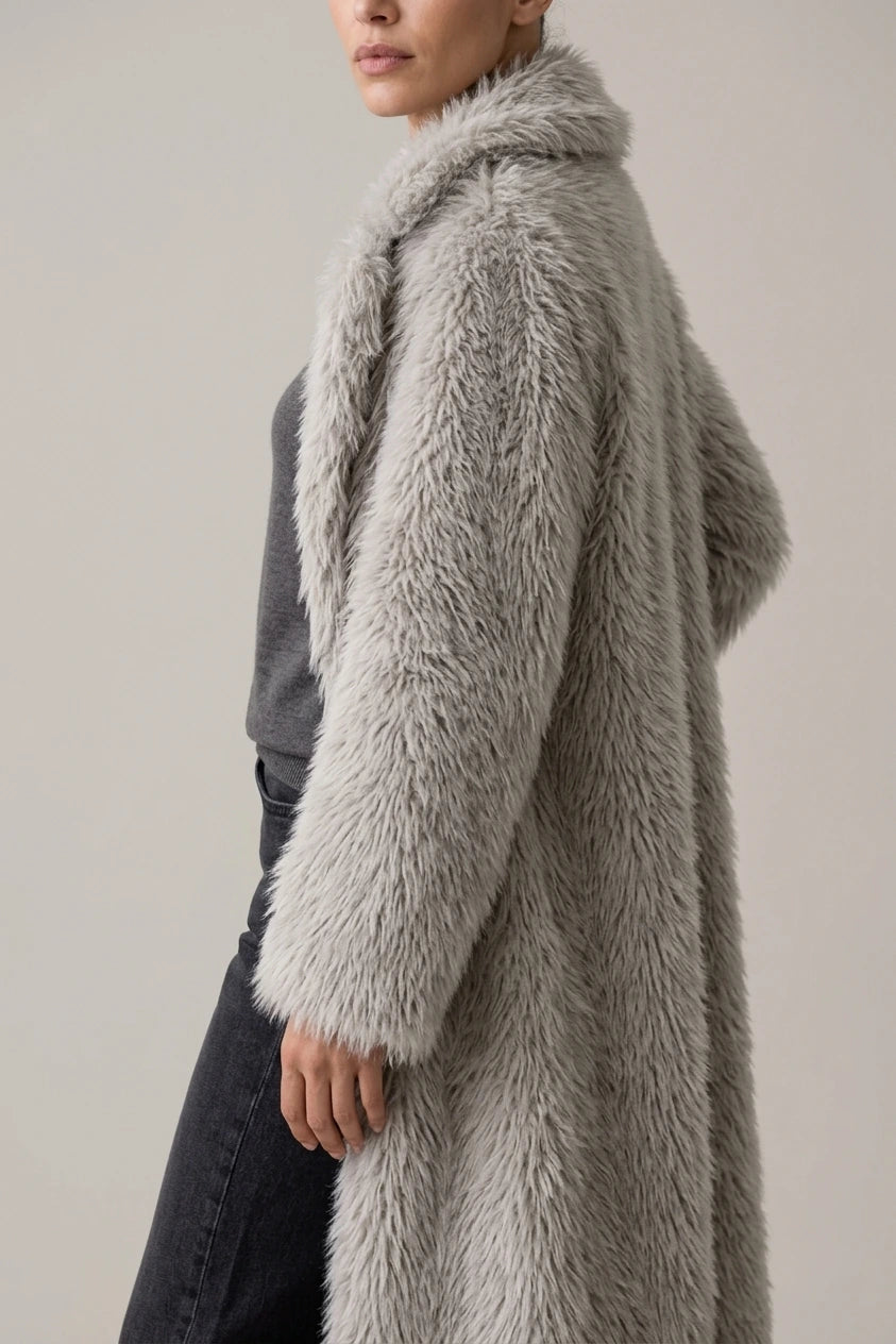 Women's Long Teddy Coat with Open Front — variant_front