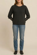 Relaxed-Fit Knit Sweater with Button Cuffs, Ribbed Jumper