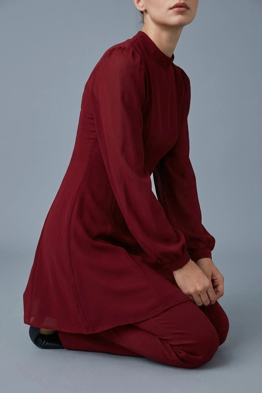 Long Sleeve Mock Neck See-Through Mini Dress