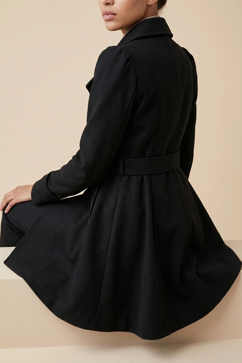 Women's Double-Breasted Belted Coat with Flared Skirt — variant_front