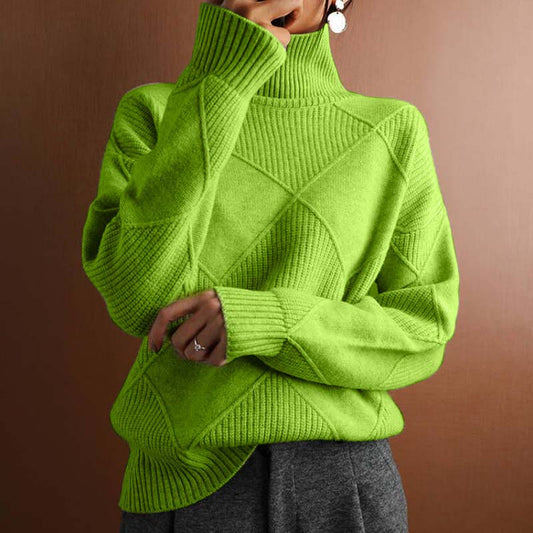 Relaxed Turtleneck Knit Sweater with Diamond Texture — variant_front