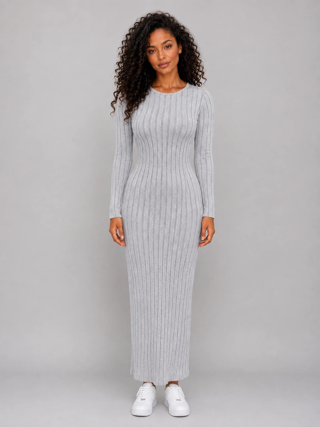Women’s Ribbed Knit Maxi Dress – Long Sleeve Bodycon Style — gallery_01.webp
