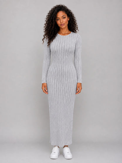 Women’s Ribbed Knit Maxi Dress – Long Sleeve Bodycon Style — gallery_01.webp