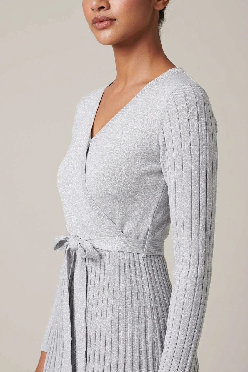 Pleated Tie Waist Knit Midi Dress — variant_front