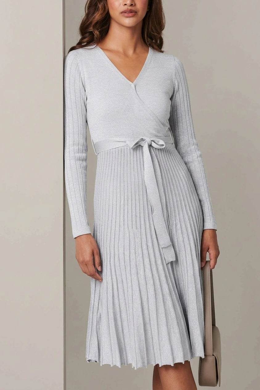 Pleated Tie Waist Knit Midi Dress — variant_front