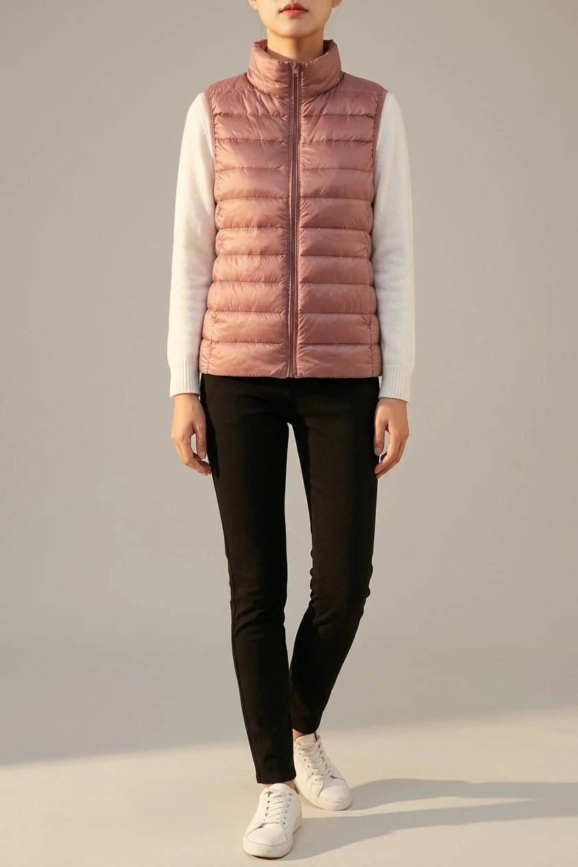 Lightweight Padded Gilet with Stand Collar and Zip Front — variant_front