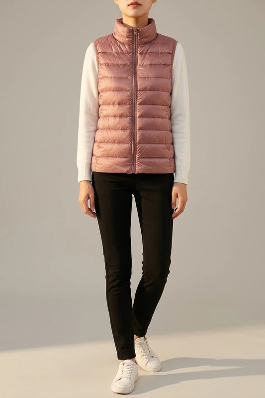Lightweight Padded Gilet with Stand Collar and Zip Front — variant_front