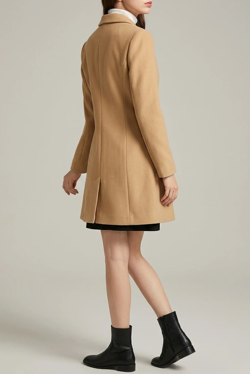 Notched Lapel Single Breasted Outwear Winter Pea Coat — variant_front