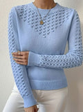 Soft Knit Sweater with Open Knit Detail - Round-Neck Jumper