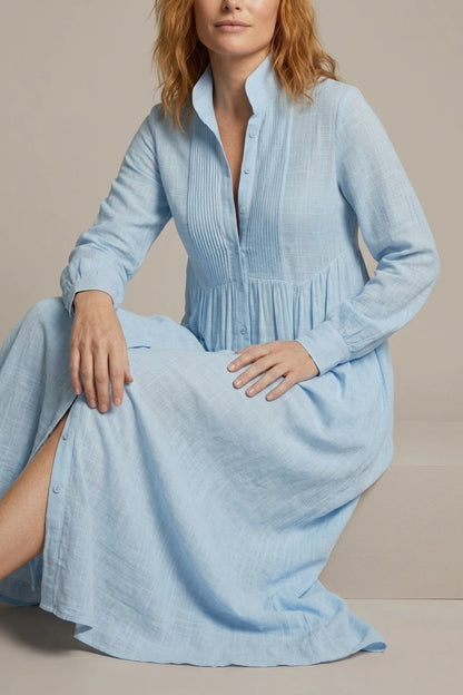 Women’s Lightweight Button Front Maxi Shirt Dress – Relaxed Flowy Silhouette — variant_front