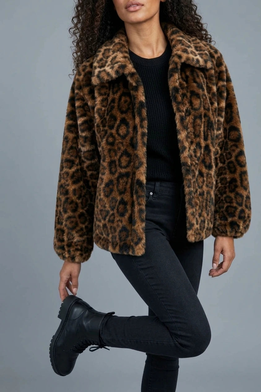 Women’s Leopard Print Faux Fur Jacket – Soft Plush Winter Coat — variant_front