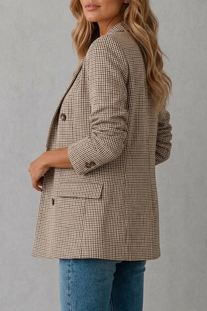 Women’s Double-Breasted Plaid Blazer – Long Sleeve Smart Tailored Jacket — variant_front