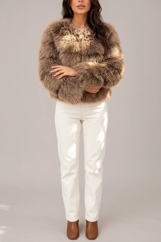 Women’s Faux Fur Jacket – Plush Cropped Winter Coat — variant_front
