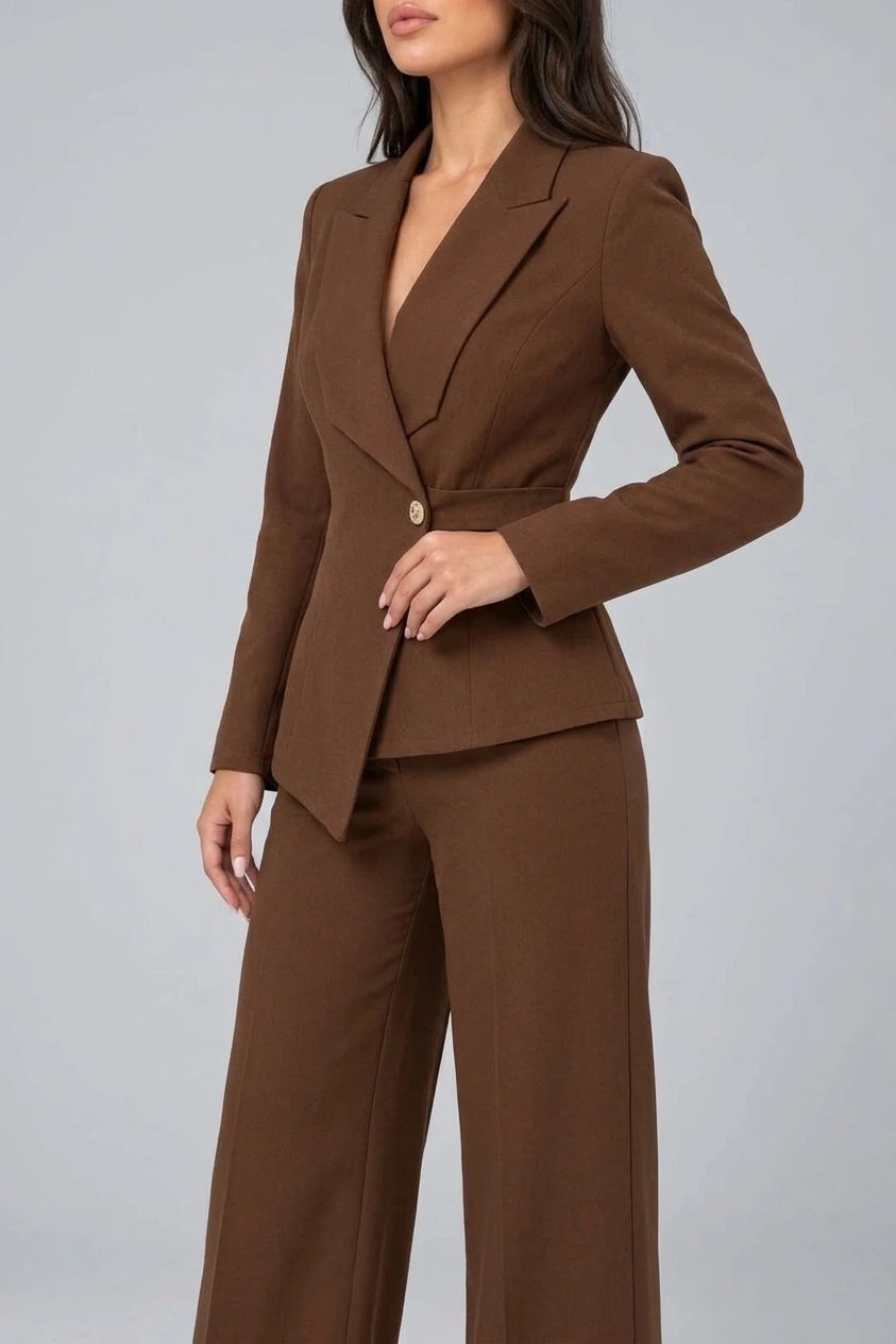 Women’s Tailored Two-Piece Trouser Suit – Belted Blazer & Wide Leg Trousers Set — variant_front