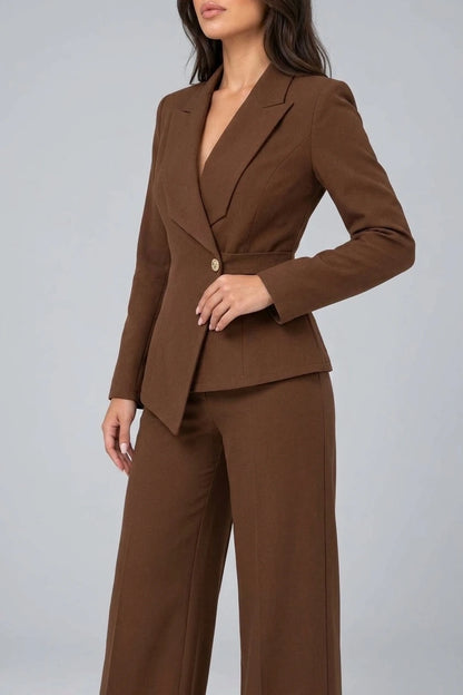 Women’s Tailored Two-Piece Trouser Suit – Belted Blazer & Wide Leg Trousers Set — variant_front
