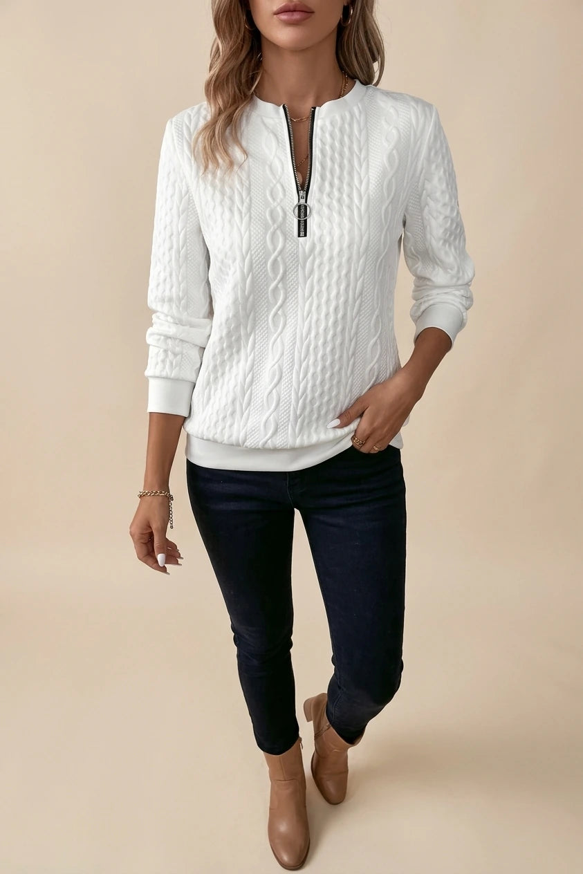 Women’s Cable Knit Pullover with Zippered Neckline — variant_front