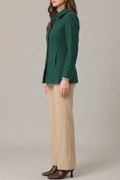 Work Office Winter Overcoat Single Breasted Point Collar Pea Coat — variant_front