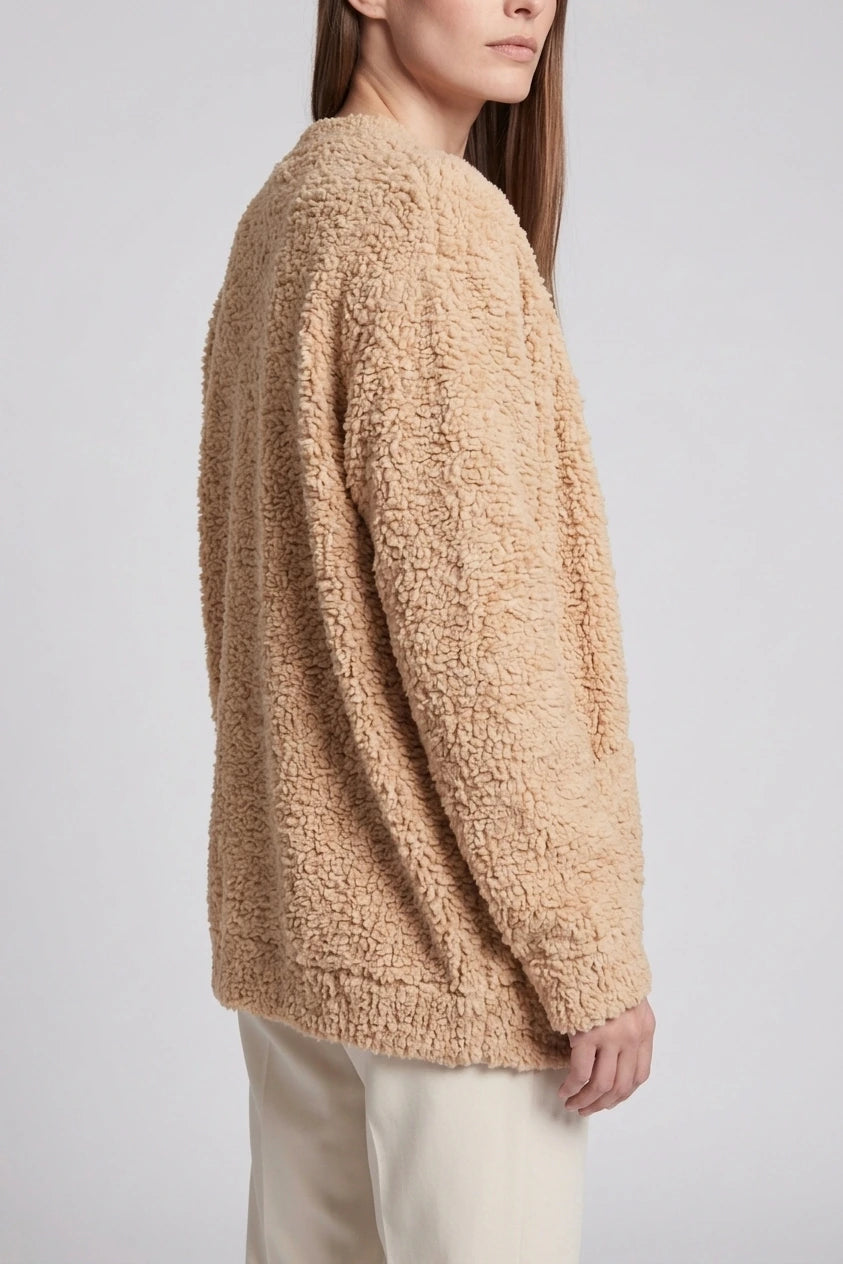 Beige Plush Cardigan Soft Knit — variant_front