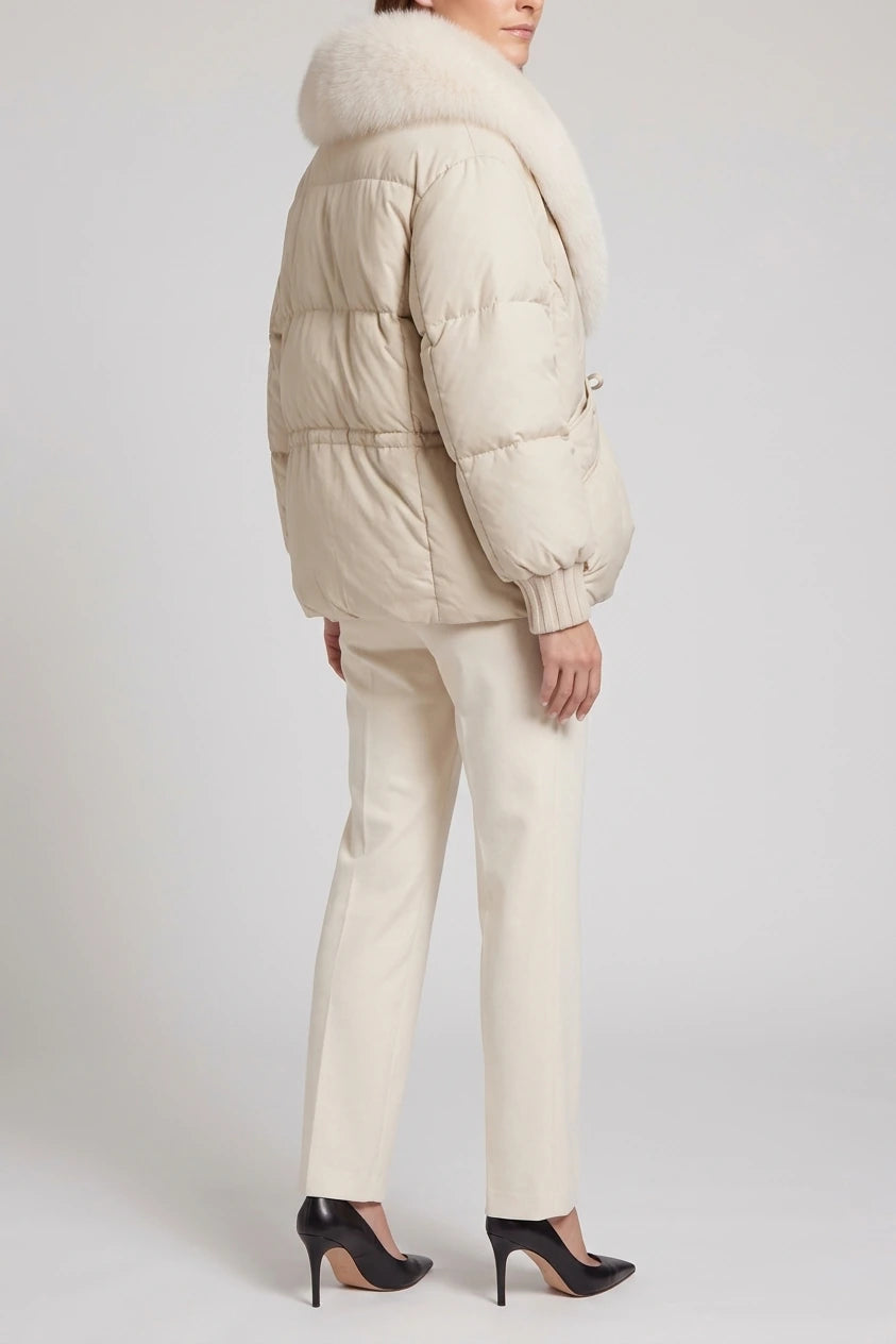 Beige Padded Puffer Jacket Oversized Collar — variant_front