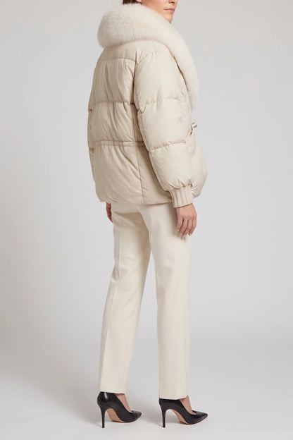 Beige Padded Puffer Jacket Oversized Collar — variant_front