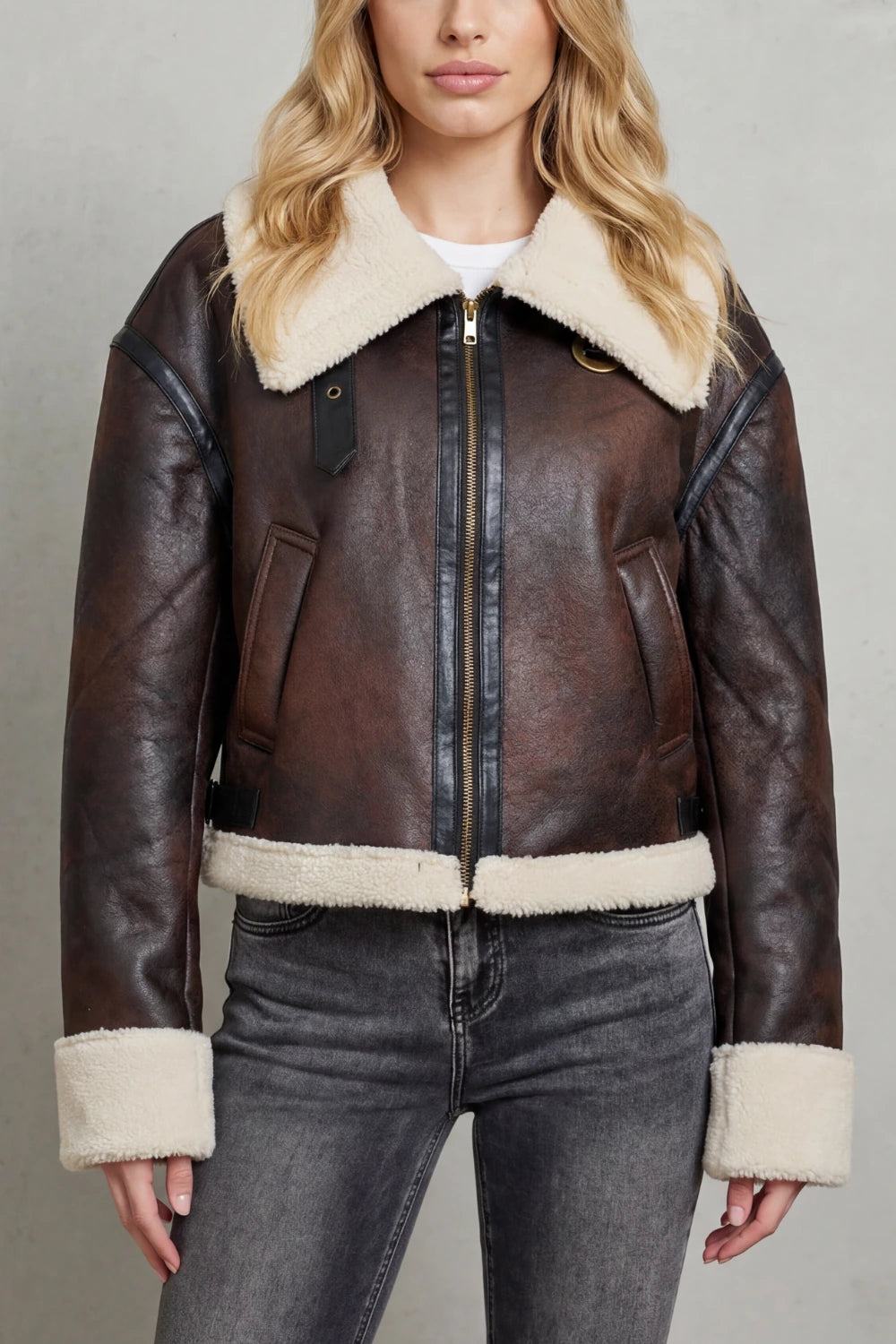Mirevola – Shearling trim – Cropped aviator jacket — gallery_01.webp