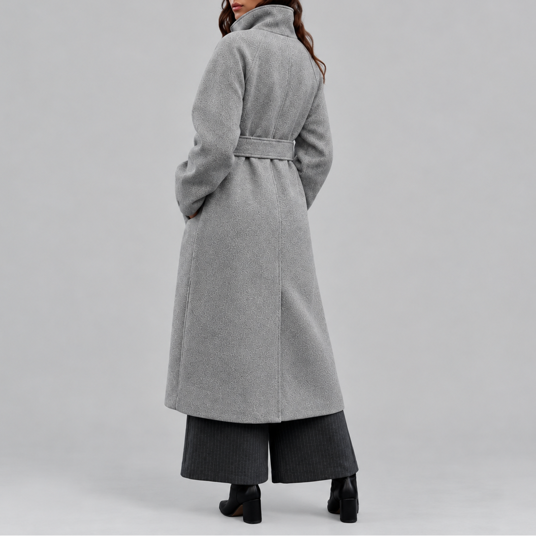 Women's Long Coat | Belted Winter Wrap Coat with Wide Collar — variant_front