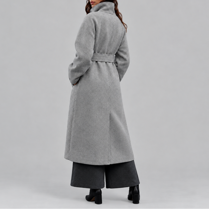 Belted Wrap Coat with Wide Collar, Longline Fit — variant_front