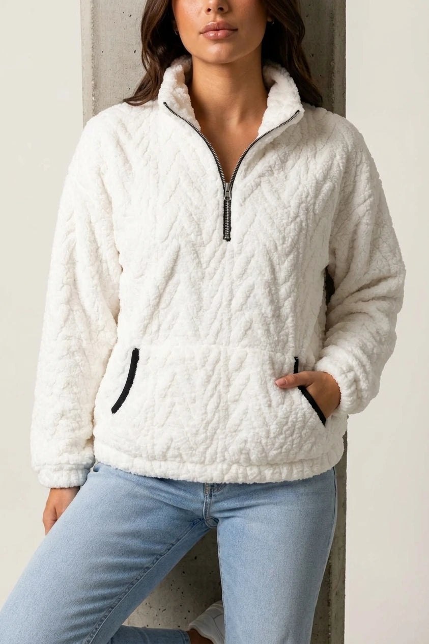 Women's Plush Half Zip Pullover – High Neck Fleece Jacket — variant_front