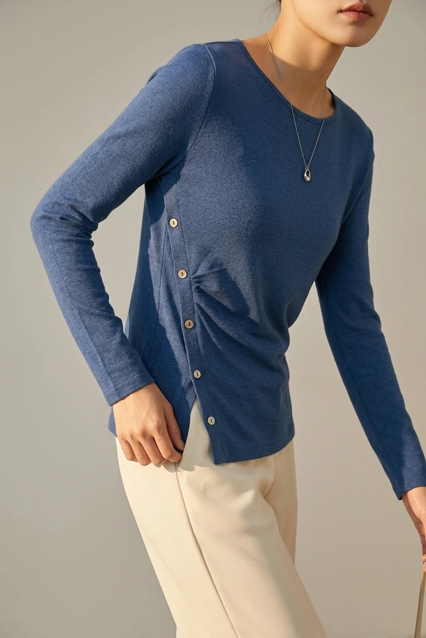 Women's Button-Detail Knit Top with Round Neck — variant_front