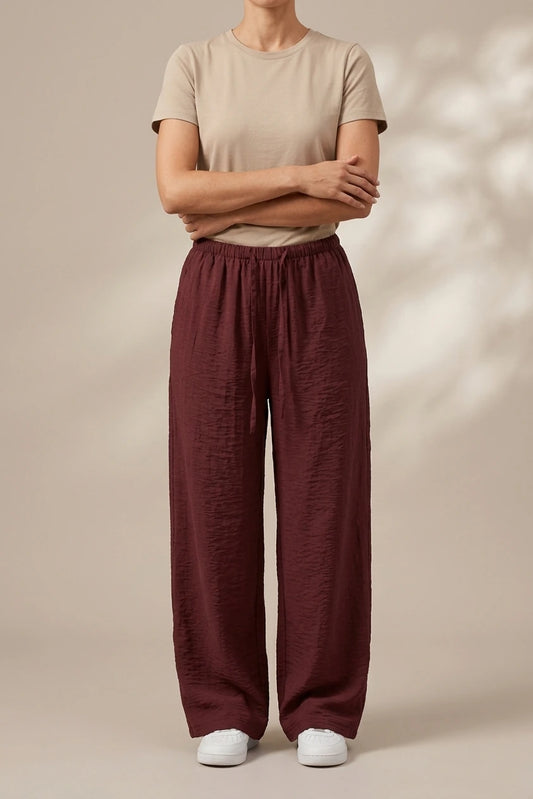 Women's Relaxed Wide-Leg Trousers Elastic Waist — variant_front
