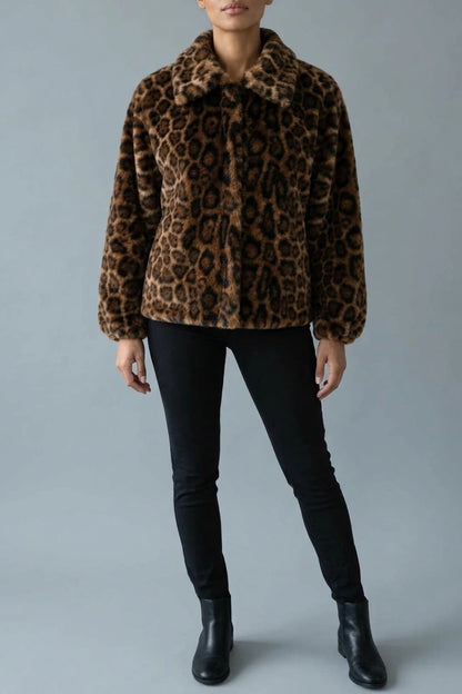 Women’s Leopard Print Faux Fur Jacket – Soft Plush Winter Coat — variant_front