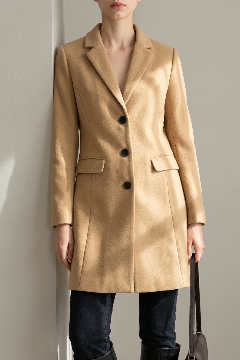 Notched Lapel Single Breasted Outwear Winter Pea Coat — variant_front