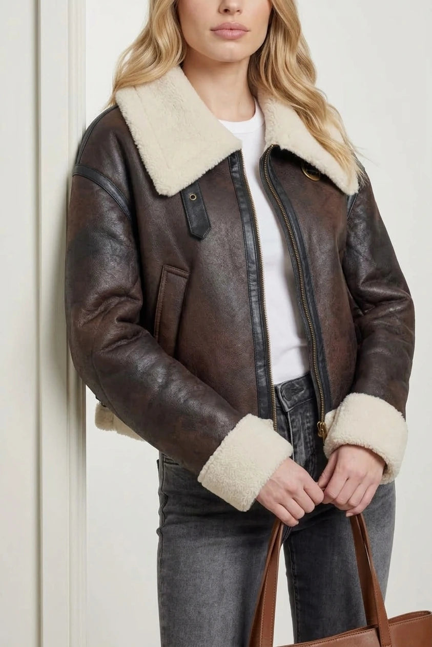 Mirevola – Shearling trim – Cropped aviator jacket — variant_front