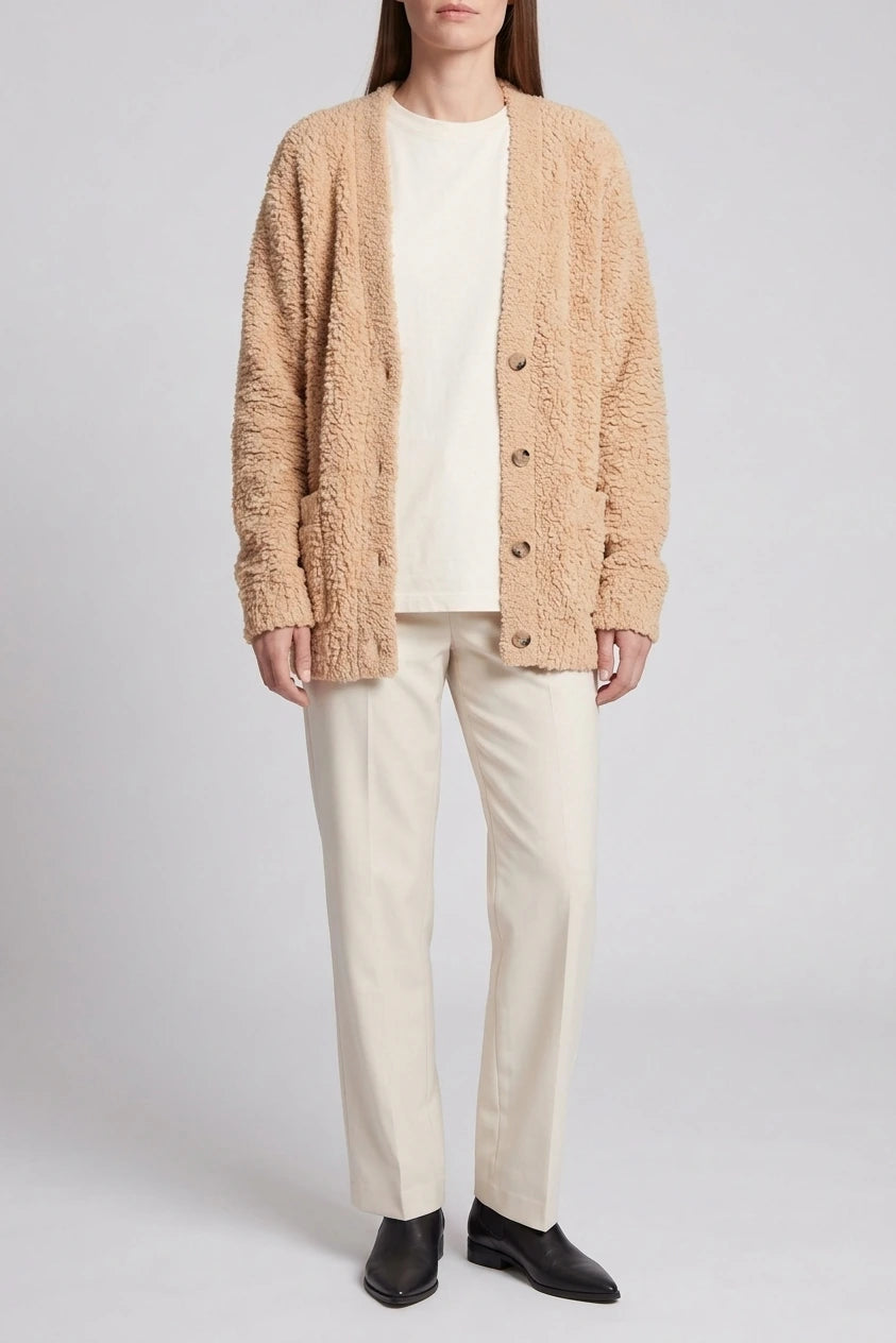 Beige Plush Cardigan Soft Knit — variant_front