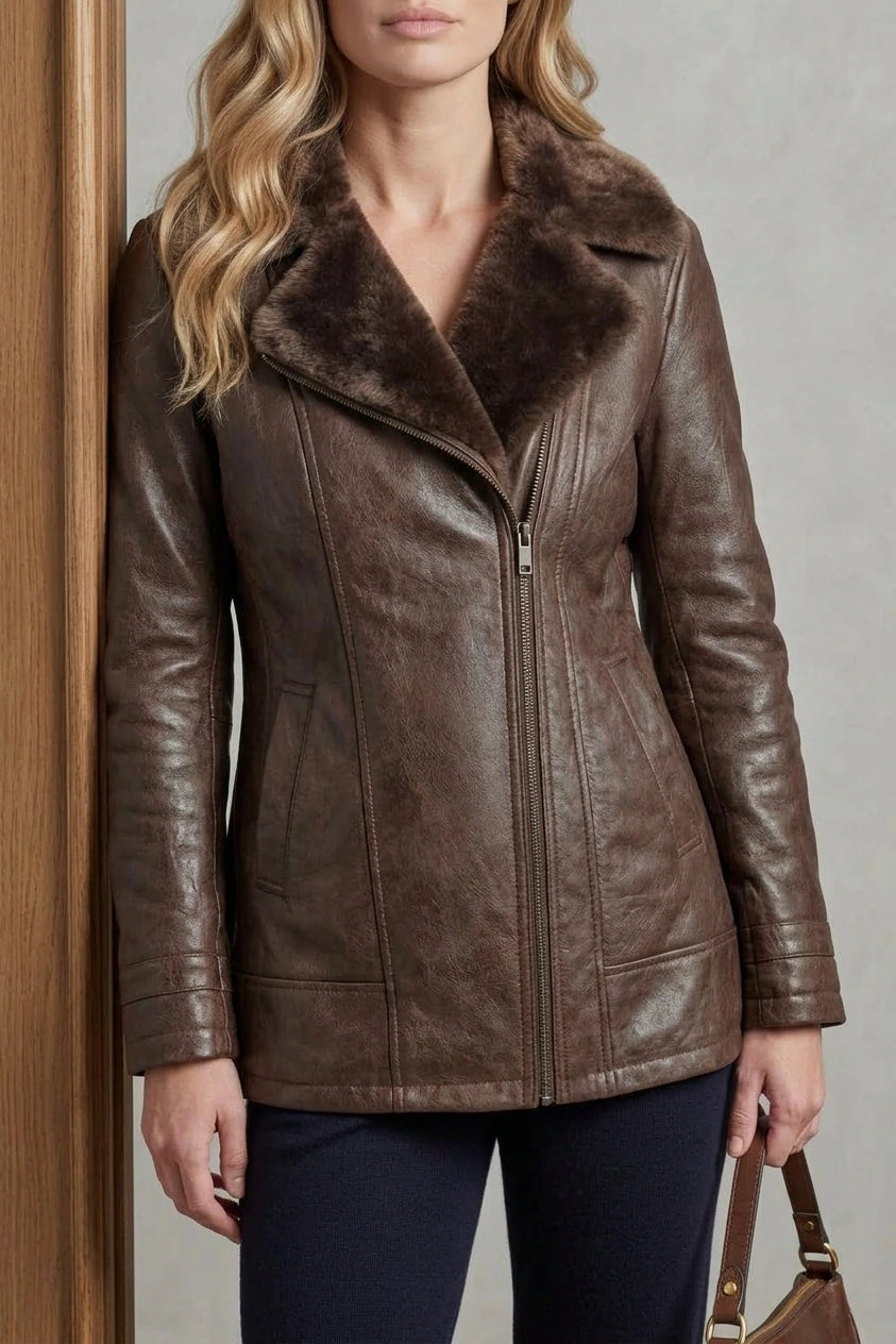 Ravella – Shearling-lined elegance – Leather jacket — variant_front