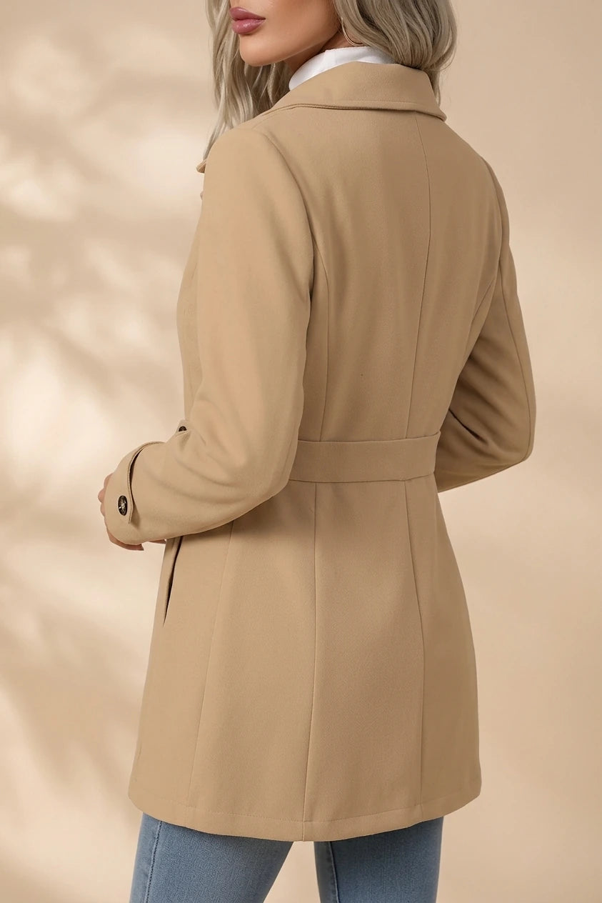 Lapel Long Sleeves Button Down Solid Color Coat — variant_front
