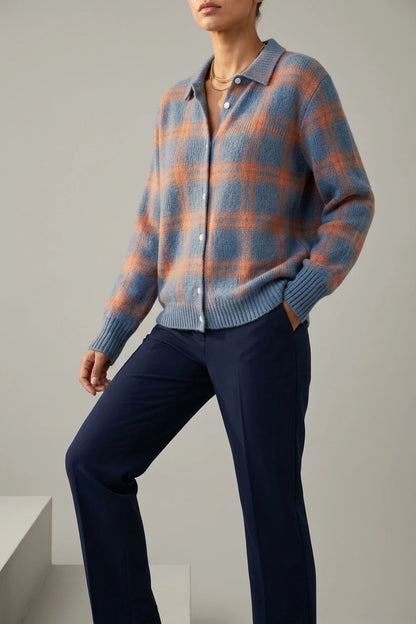 Mira – Knitted Blouse With Check Pattern — variant_front