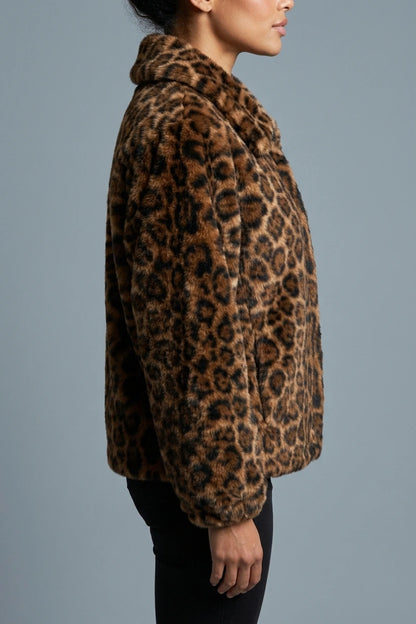 Women’s Leopard Print Faux Fur Jacket – Soft Plush Winter Coat — variant_front
