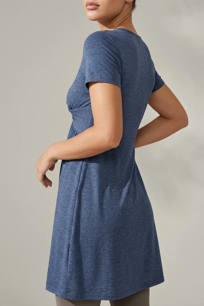 V Neck Short Sleeves Ruched Casual Mini Dress — variant_front
