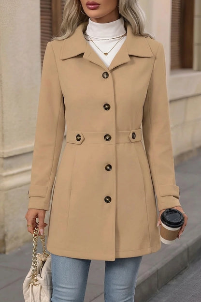 Lapel Long Sleeves Button Down Solid Color Coat — variant_front
