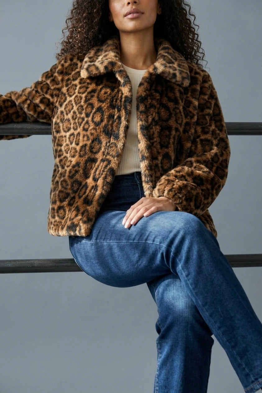 Women’s Leopard Print Faux Fur Jacket – Soft Plush Winter Coat — variant_front