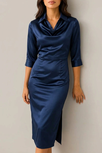 Women’s Satin Look Cowl Neck Midi Dress – Elegant Occasion Dress — variant_front