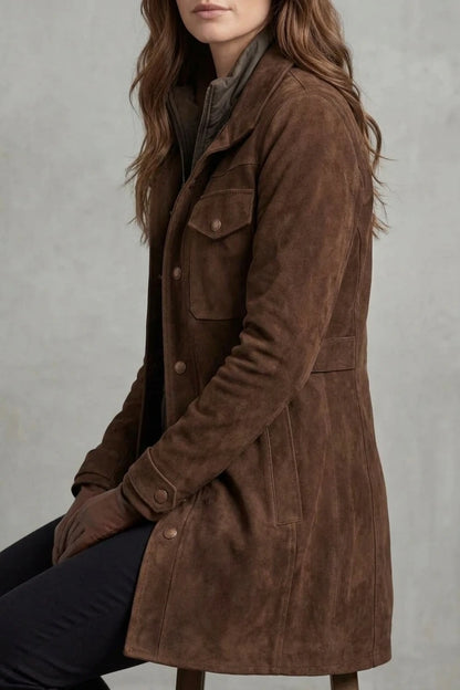 Bellavue – Tailored suede finish – Longline coat — variant_front